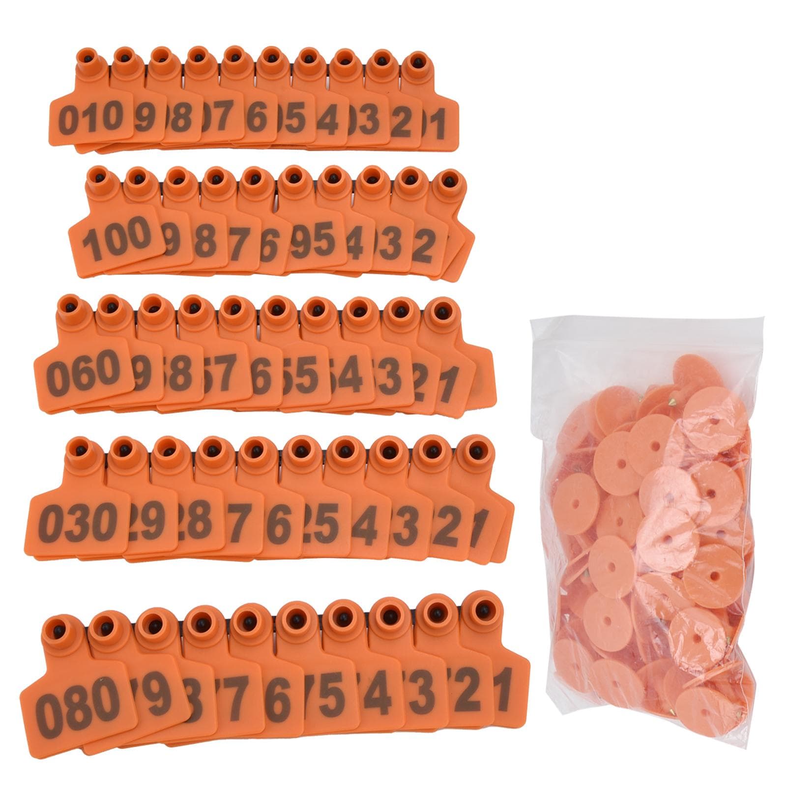 100 stk TPU Pig Cow Øremerke med nummer 001?100 øremerker Farm Livestock AccessoryOrange Oransje