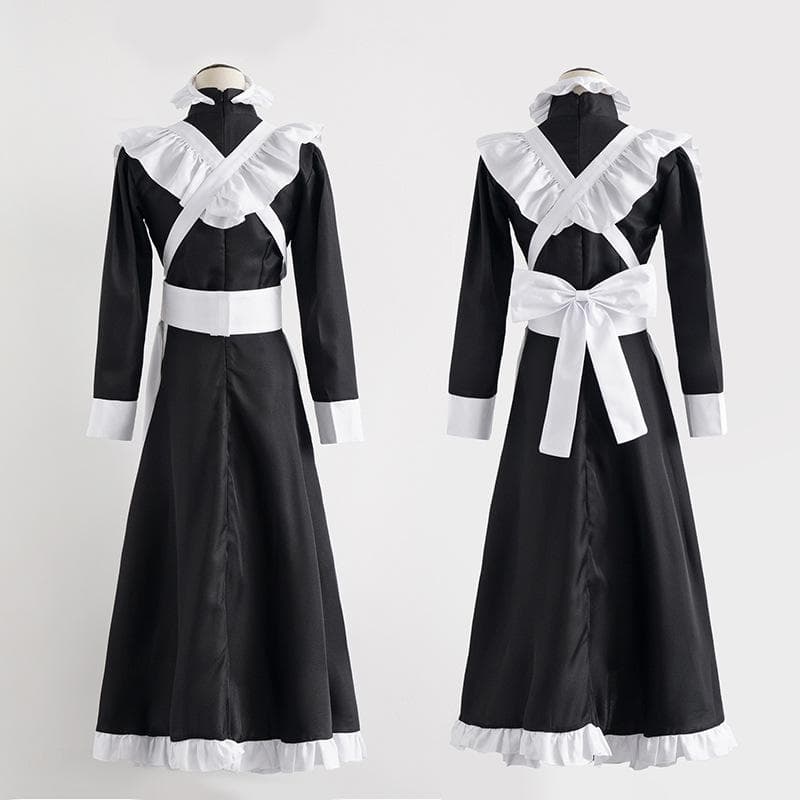 Kvinner Menn Hushjelp antrekk Anime Lang kjole Svart og hvit forkle kjole Lolita kjoler Cosplay kostyme cm