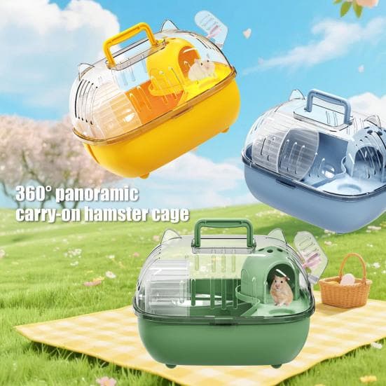 Reisehamsterbur Liten kjæledyrtransportør med gjennomsiktig visningskuppel Kasse for kjæledyr med ventilasjonshull for veterinærbesøk Pikniker