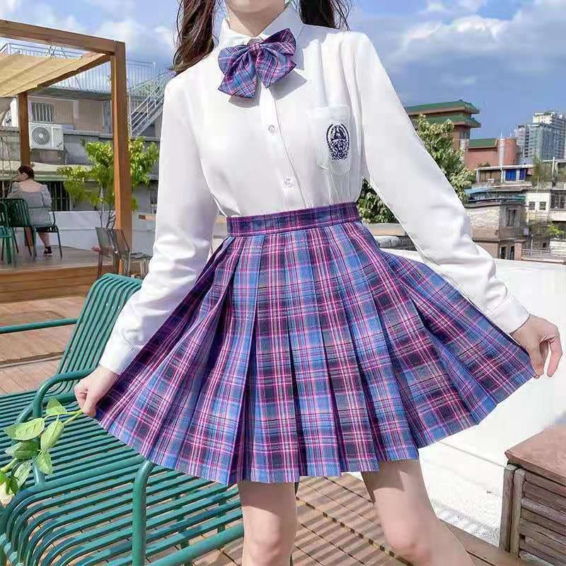 3 stk Kvinner Anime Skoleuniform Sett Sommer JK Langermet skjortejakke med skjørt dress cm Rosa