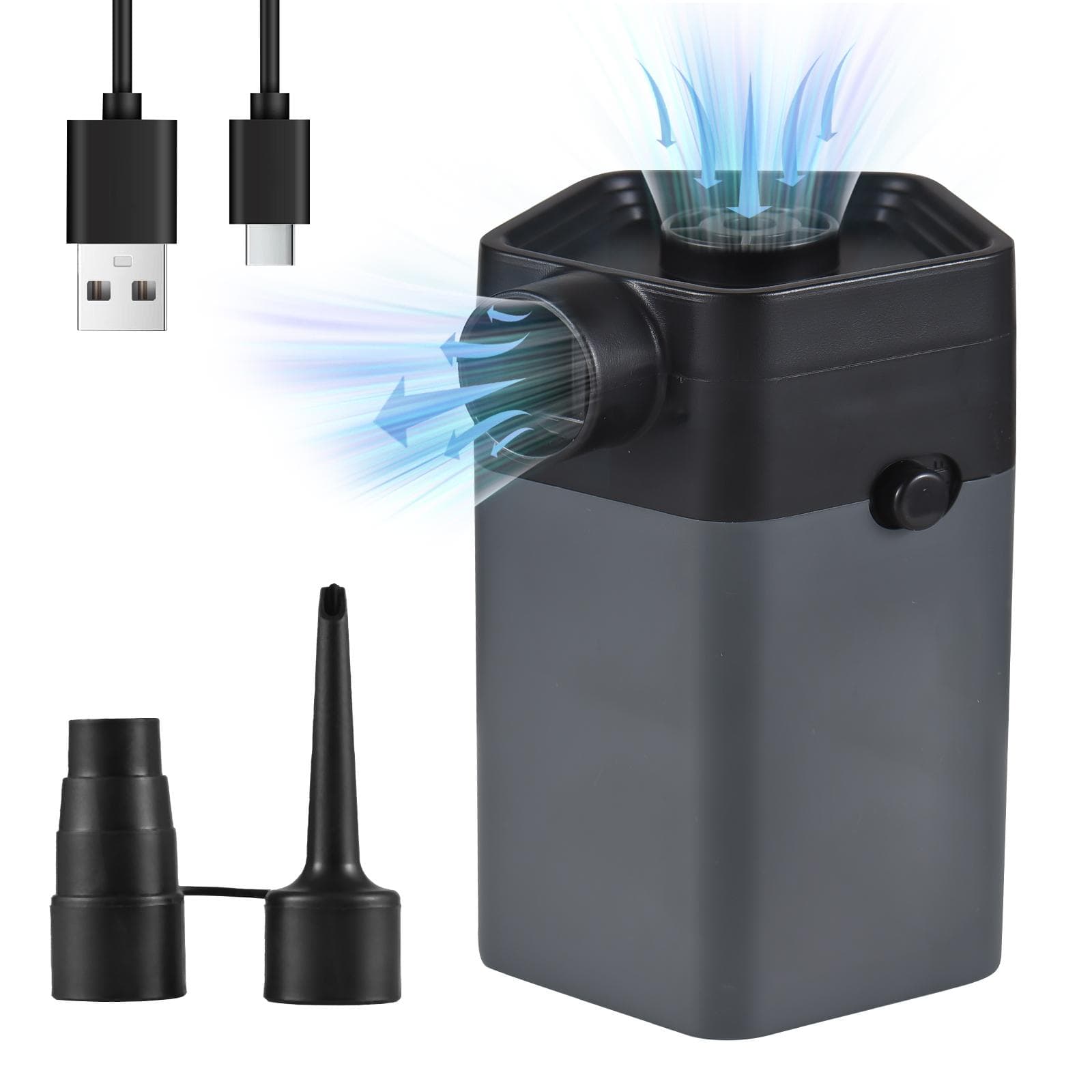 Mini Luftpumpe Trådløs Oppladbar 6000pa 2850rpm Oppblåsbar Tømbar 120L/min Elektrisk Håndholdt Svart