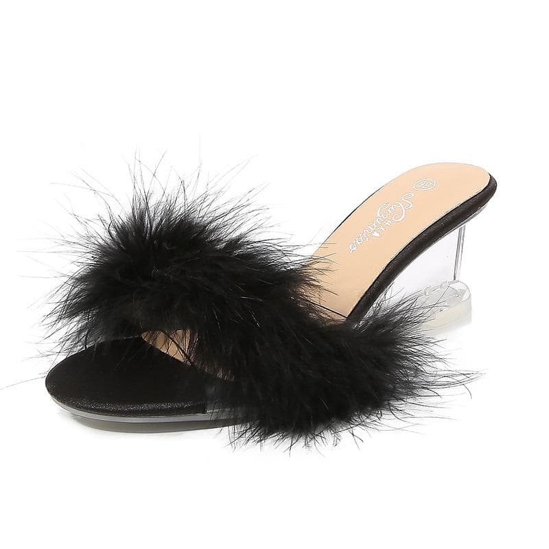 Damemote Sexy tøfler Enkle krystallsandaler Sommer All-Match Wedge Transparente sandaler 10834-serien 6cm hæl LFD cm Svart