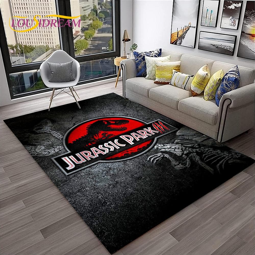 Dinosaur Cartoon Jurassic Park Child Teppe Teppe for Hjem Stue Soverom Sofa Dørmatte Dekor,Lekeområde Teppe Sklisikker gulvmatte