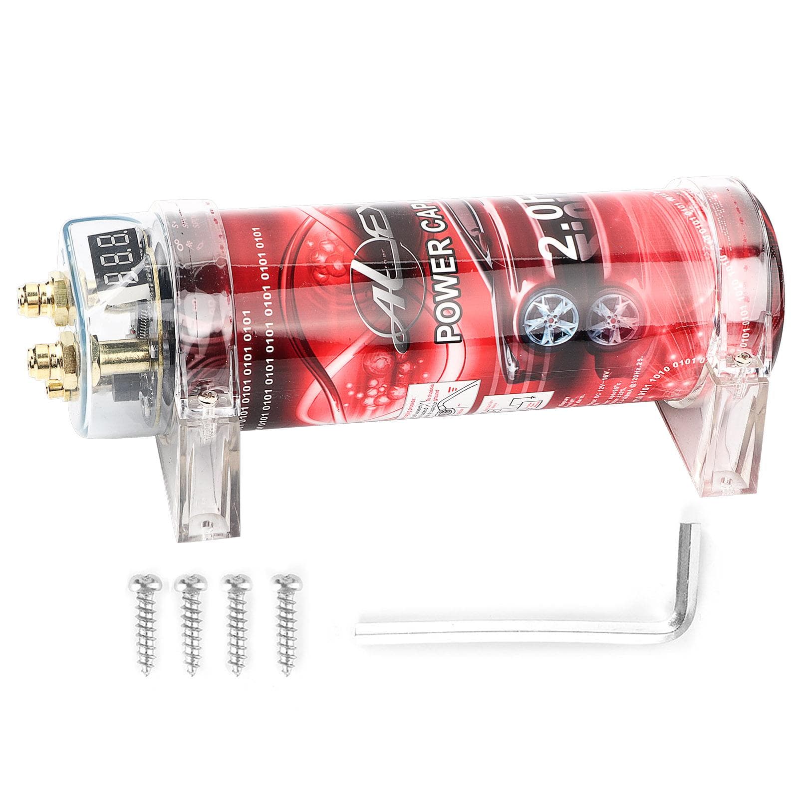 2 Farad Bilstereo Strømkondensator Forsterker Spenningsregulator Rød LED 10?16V DC modifiserte bildeler