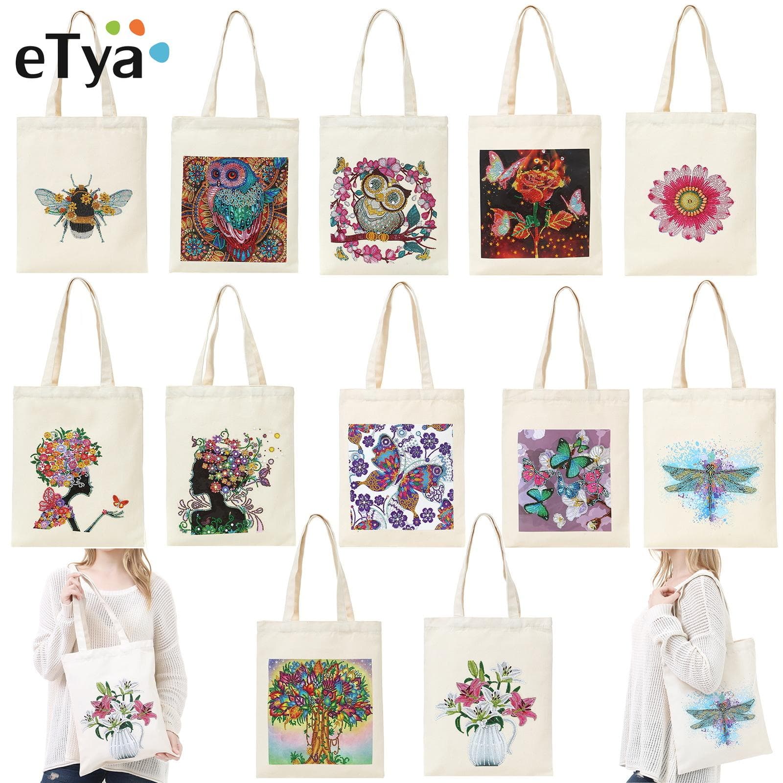 Diamond Painting Bag Tote Bag Gjenbrukbar Slitesterk diamantbroderisett DIY Diamond Art Håndveske Oppbevaringsveske Cross Stitch Art Craft