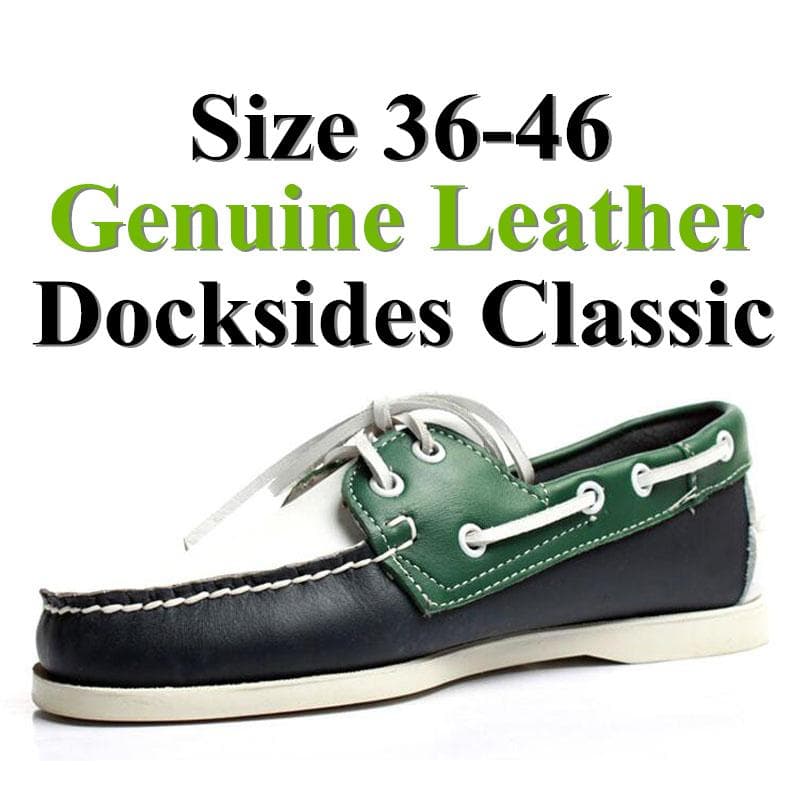Herre Dame Ekte Skinn Docksides Klassiske Båtsko,Homme Femme Hvit-Grønn Pluss Stor Størrelse 36-46 Merke Flats Loafers A079 cm