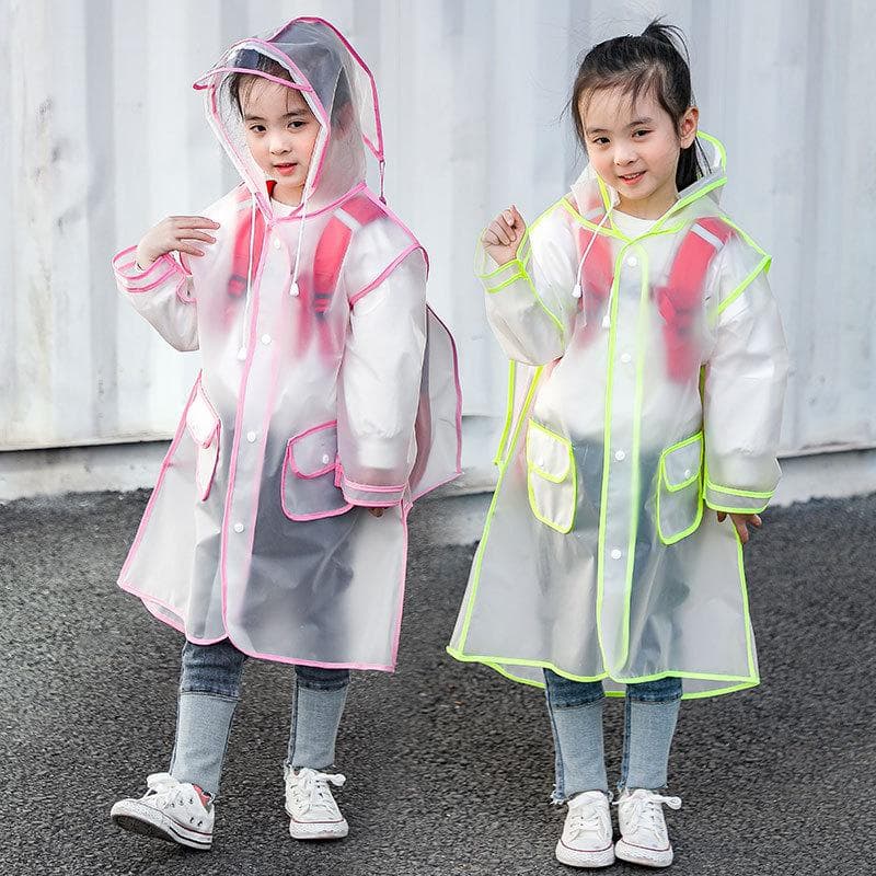 EVA Transparent Barn Regnfrakk Jenter Hele kroppen Vanntett Gutter Barnehage Elever Poncho med skolesekkplass cm