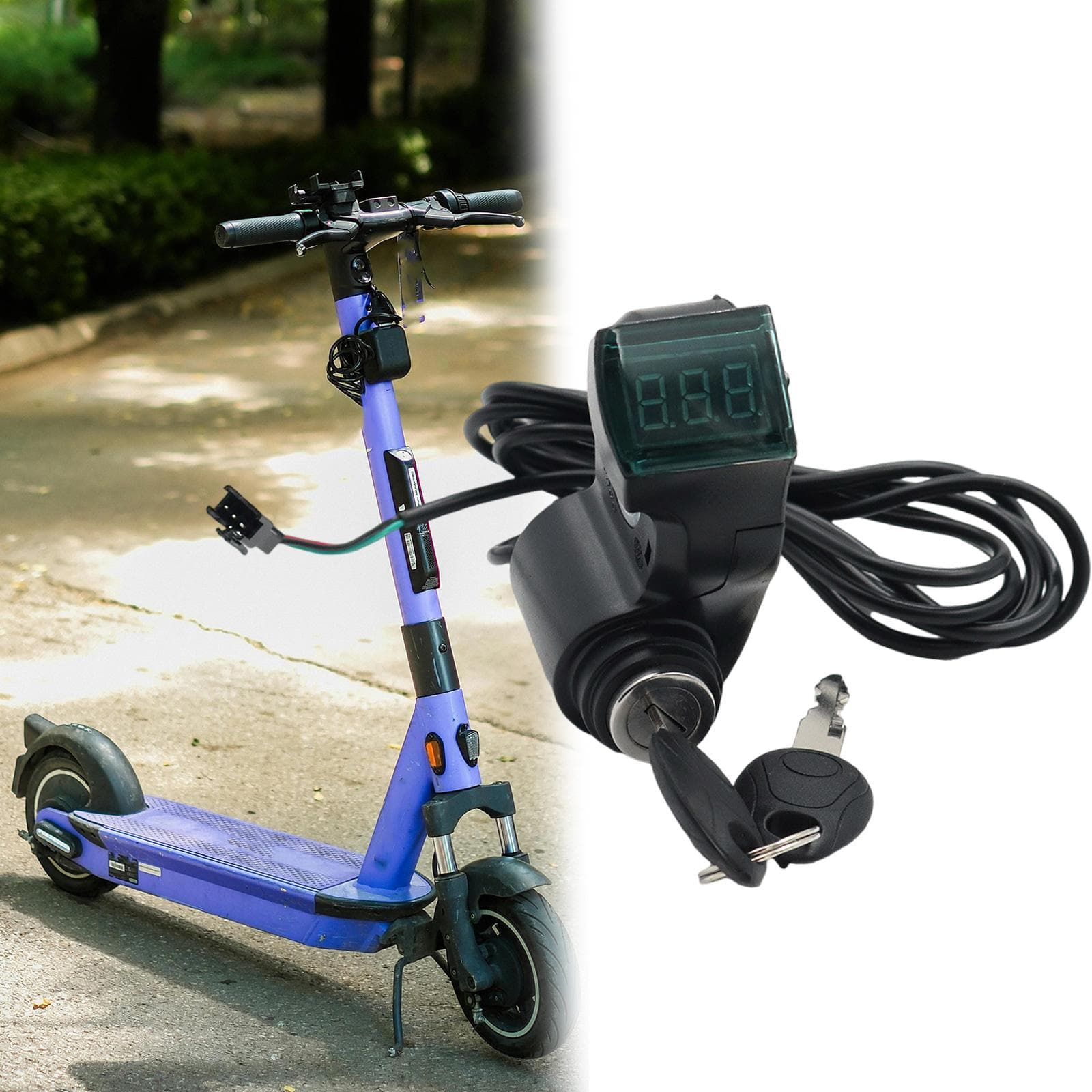 Elektrisk sparkesykkel Tommelgass LED-display Spenningsdisplay med Nøkkellås Scooter Digital Batterispenning Strømbryter