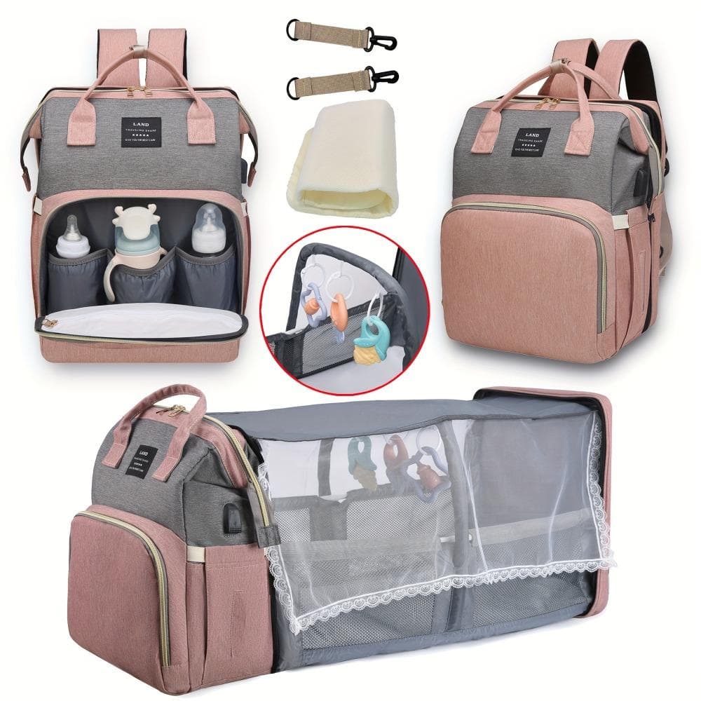 Mommy Bag Lett bærbar sammenleggbar barneseng Stor kapasitet reise Barselvesker Babyryggsekk Dame Mommy Outting Bag Rosa