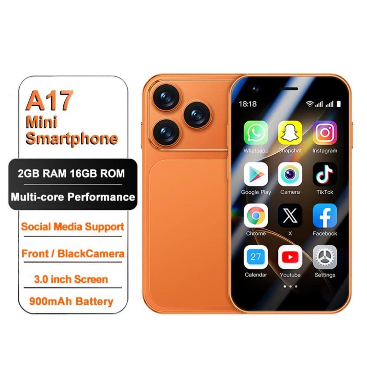 A17 mini 3G smarttelefon 3,0 tommer MTK 2 GB RAM 16 GB ROM 2 MP HD-kamera Dual SIM Høy kvalitet Android 8.1 mobiltelefon med ansiktsgjenkjenning Blå