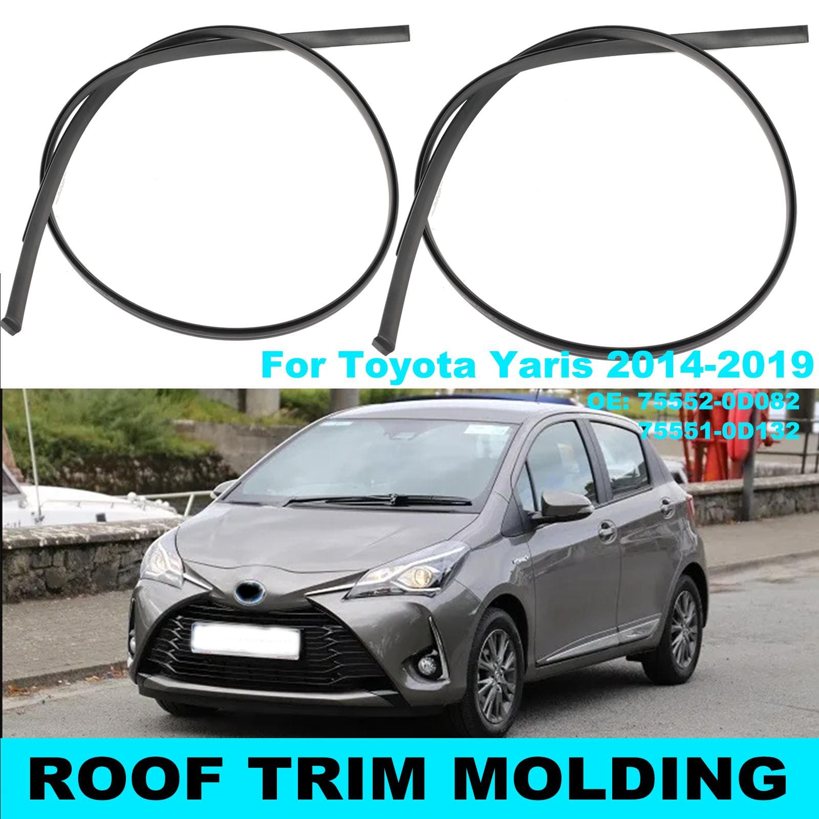 2 stk Høyre og Venstre Side Takrenne List Gummiliste 755520D082 755510D132 For Toyota Yaris Hatchback 2014 2015 2016 2017 2018 Svart