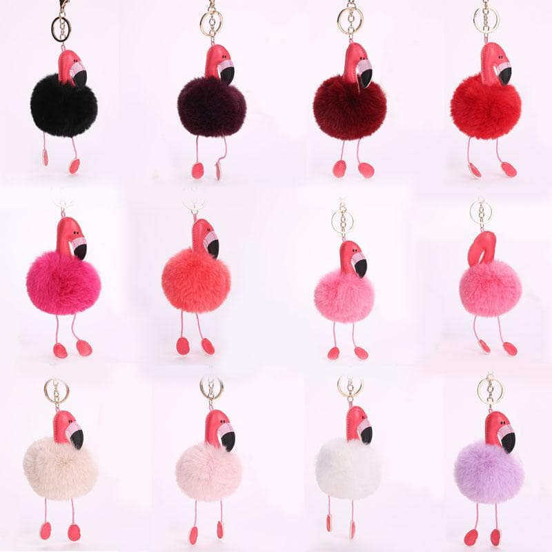 Søt Myk Pompon Flamingo Plysjleke Fuskepels Kanin Snor anheng tau plysj Dukkeleker dekor Gave Leke Veske Anheng Leke