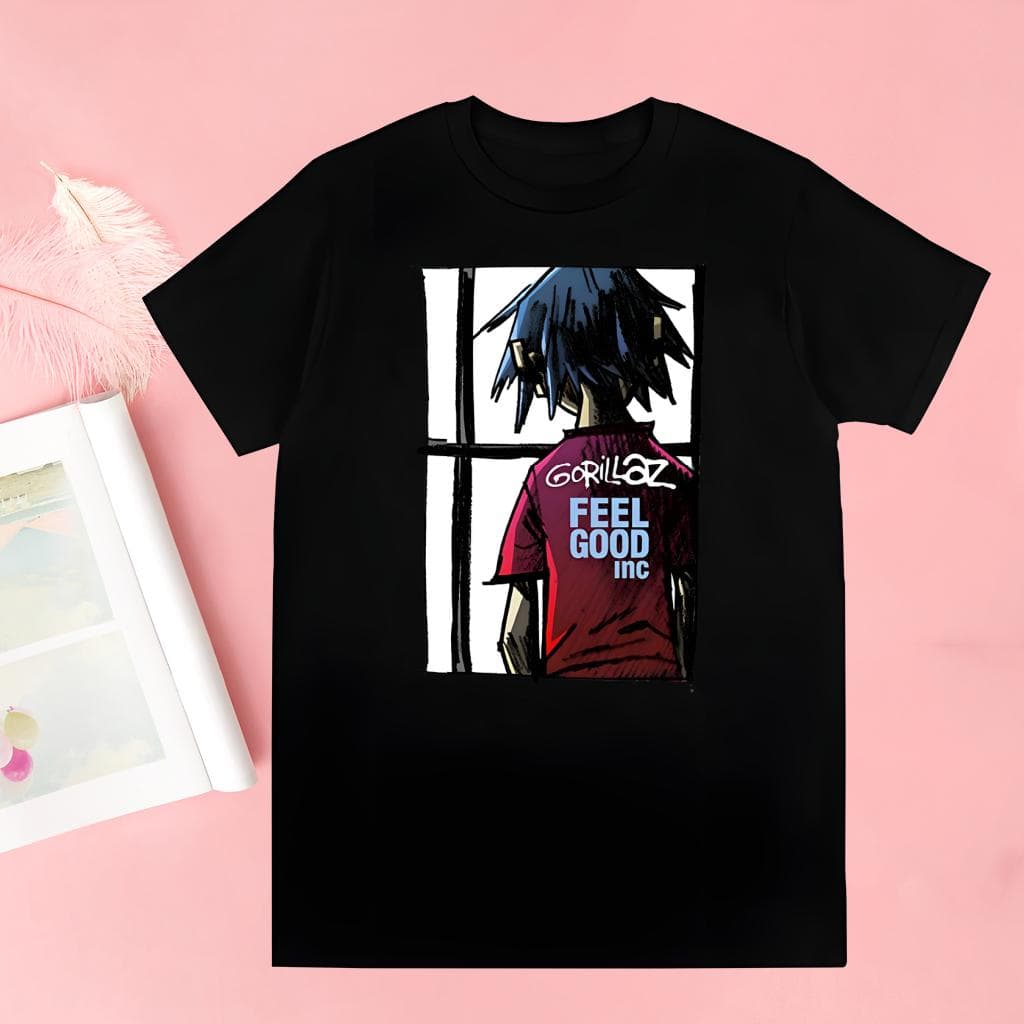 Gorillaz Moderne Musikkband Tegneserie Fantastiske T-skjorter For Gutter O-hals Kortermet Vanlig Herrehøyde Kvalitet Hip-Hop T-skjorte cm