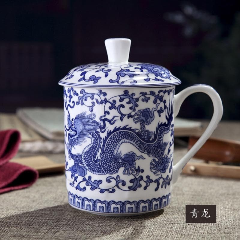 Jingdezhen Blå og Hvit Porselen Krus Kinesisk Drage Keramisk Kopp Kontormøte Vannkopp Benporselen Grønn Te Kaffekrus fersken