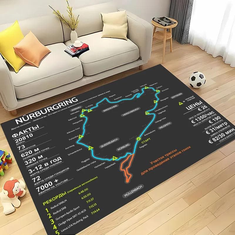 3D HD Nürburgring F1 Internasjonal Bane Teppe, Teppe for Stue Soverom Sofa Dørmatte Dekorasjon, Barnelek Sklisikker Gulvmatte Gave