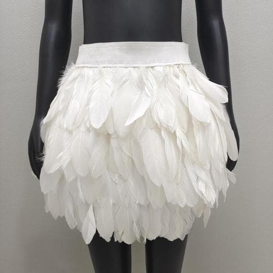 Festival Faux Feather Skjørt Punk Gothic Style Håndsydd Design Scene Performance Punk Gothic Mini Kort Skjørt cm Hvit