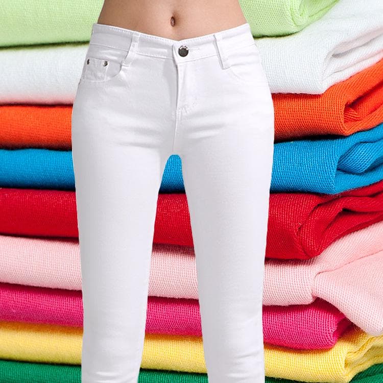 Kvinner Sexy Candy Pencil Pants Casual Long Stretch Jeans cm rosa rød farge