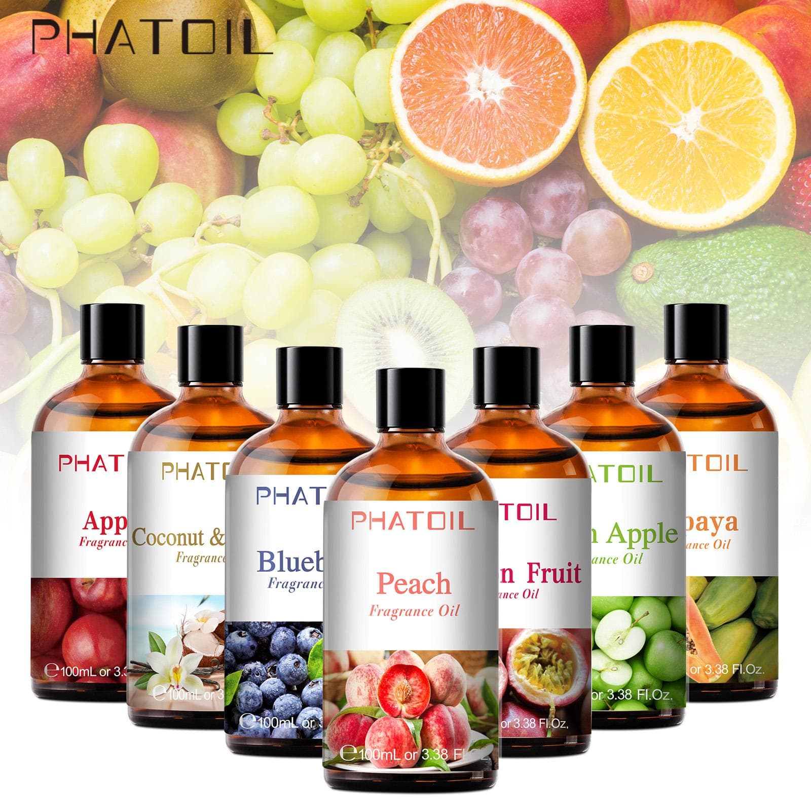 PHATOIL 100 ML Jordbær Ananas Pasjonsfrukt Eterisk olje Aromaterapi Air Fresh Diffuser Kokosnøtt Eple Mango DIY Frukt Parfyme Duftolje