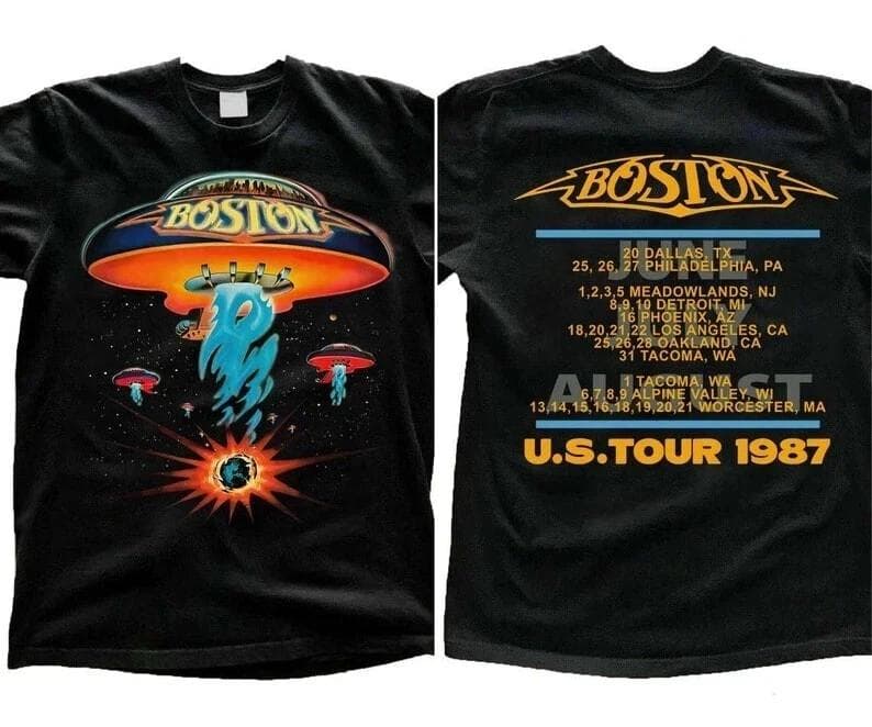 100% BOMULL UNISEX TOPPER T-SKJORTE Vintage Stil Boston Rockeband Konsertturné 1987 T-skjorte Boston Turnéskjorte cm Hvit
