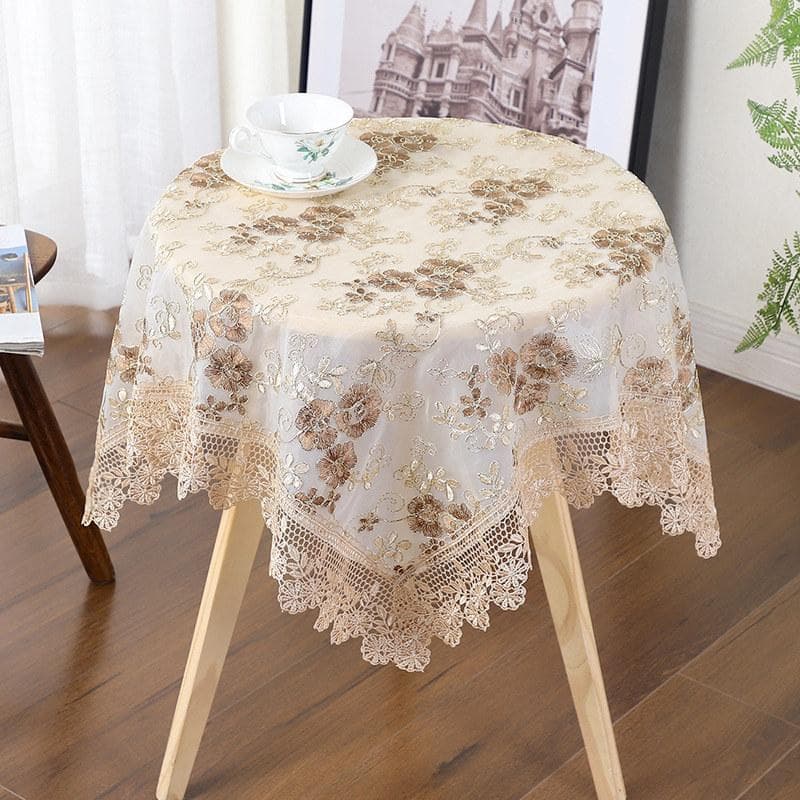 Luksuriøs Brodert Blonduk Duk For Spisebord Kaffebord Dekorasjon Bryllupsfest Bordduk Rektangulær Firkantet Rund burgunder farge