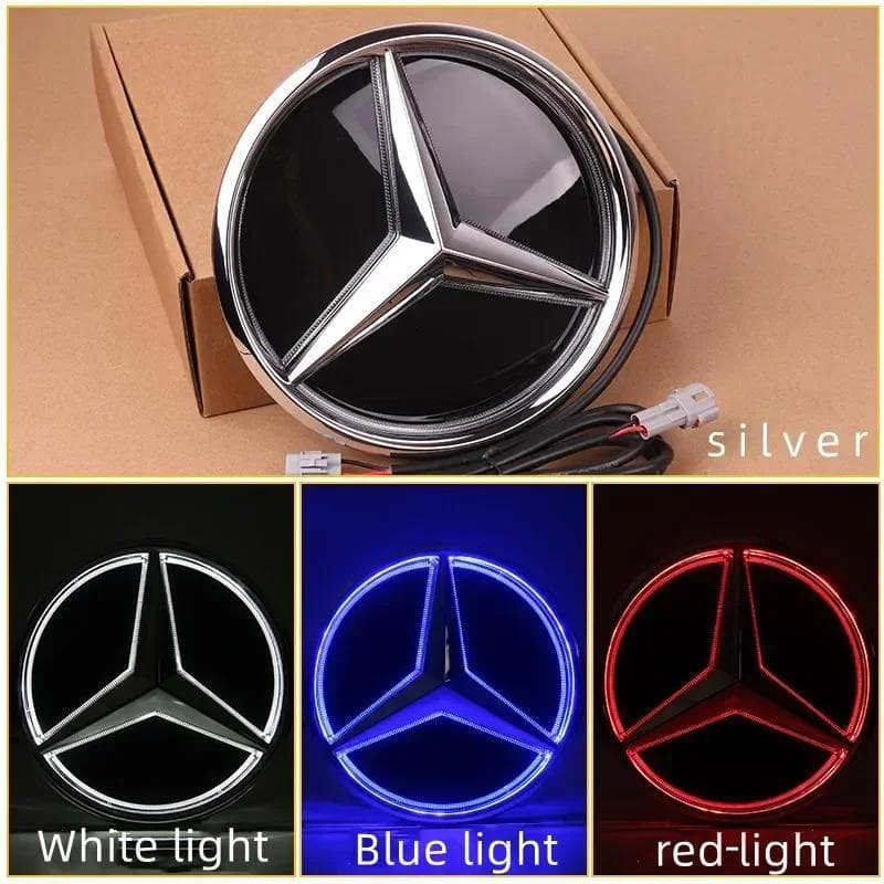 for Mercedes Benz LED Emblemlampe Frontgrill Stjerne Opplyst Logo Hvit Blå Rød Merke W204 W205W213W253W166W176 sølv