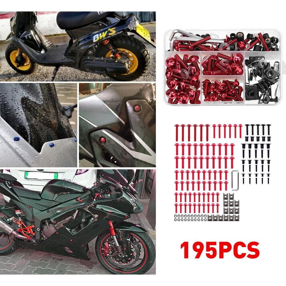195 stk Komplett Kåpeskrue for Kawasaki ZX6R ZX7R ZX9R ZX10R ZX12R ZX14R Versys 650 Ninja 650R 1000 Z750 Z1000 ZZR600 Svart