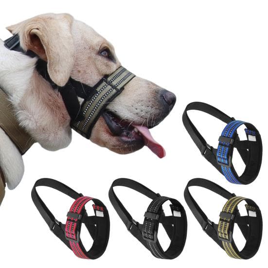 Hunde-snutebånd Justerbar Refleks Hundegrime Komfortabel, brukervennlig kjæledyr-snutebånd for utendørs tur khaki