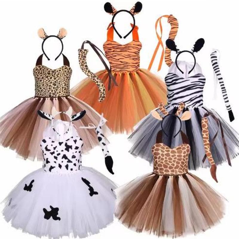 Baby jenter Halloween Dyre Cosplay kostyme Barn Skogtema Giraffe Kuer Tiger Leopard Sebra Print Tutu Kjole Bursdagsfest cm