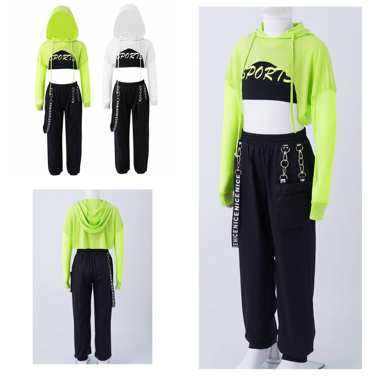 Jenter Moderne Jazz Hip Hop Dans Sportsklær Ermeløs Vest med hette med lange ermer Fiskenett Cardigan Bukser med høy midje cm Hvit