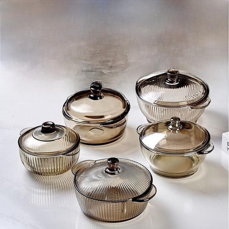 Stor tefarget glassbolle med lokk for nudler og suppe, krystallgryte med doble håndtak for hjemmebruk, salatskål