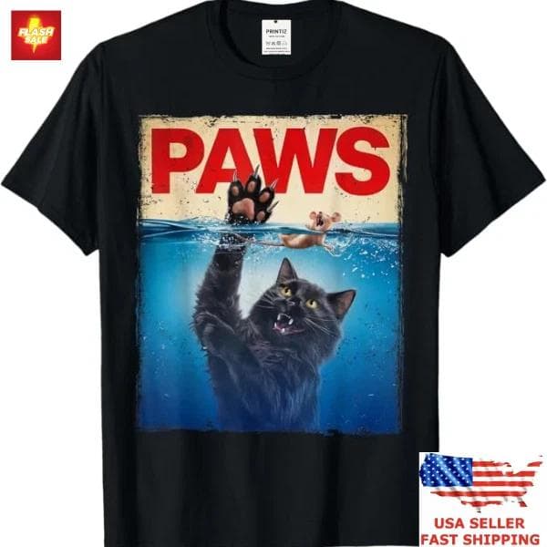 100% bomull TOPPER UNISEX T-SKJORTER HERRE DAME Trendende Paws Parodi Svart Katt Jager en Søt Skremt Mus Topp Kattunge T-skjorte cm Svart