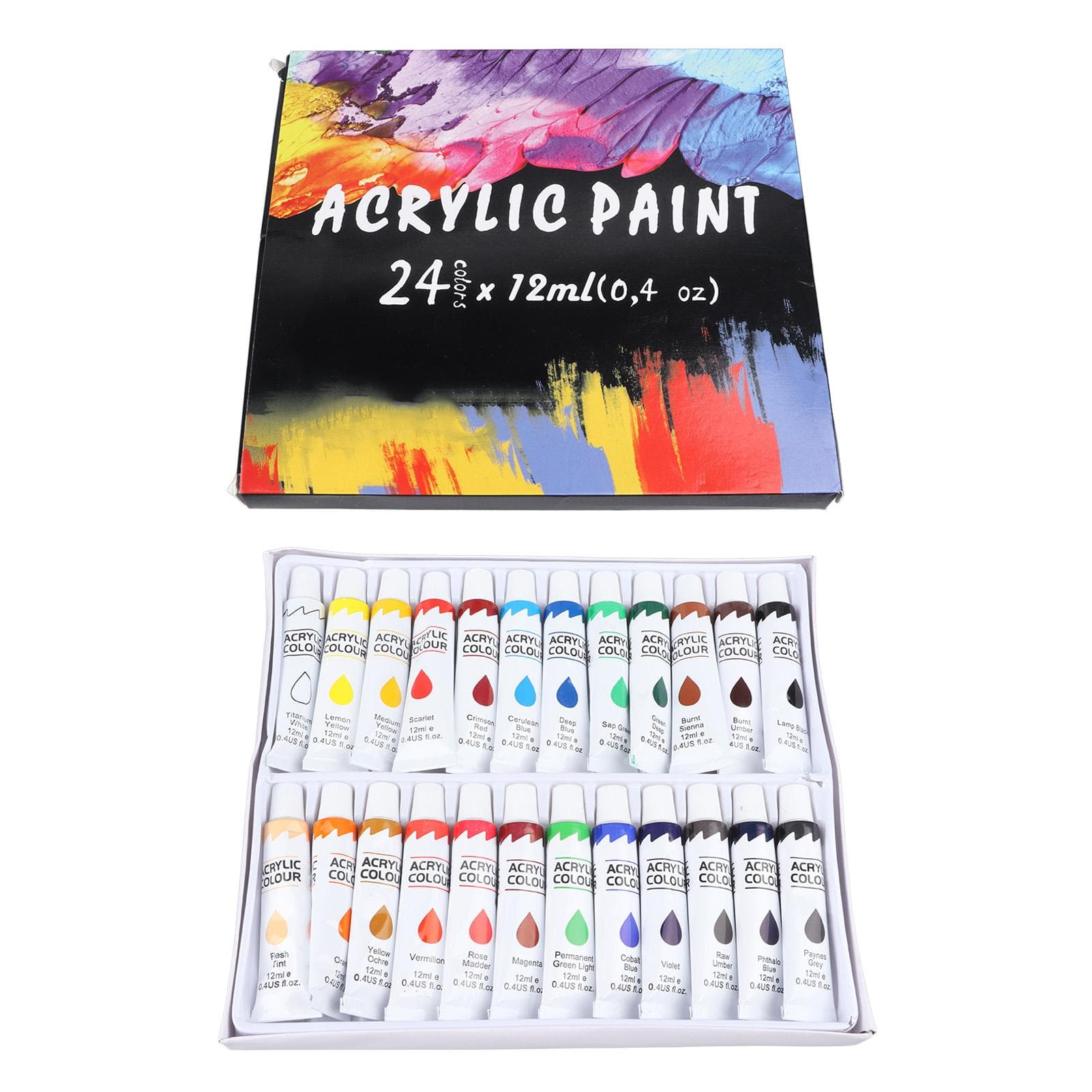24 stk akrylmaling 12 ml tube levende farger boks pakket trygt barn akryl maling sett for barn