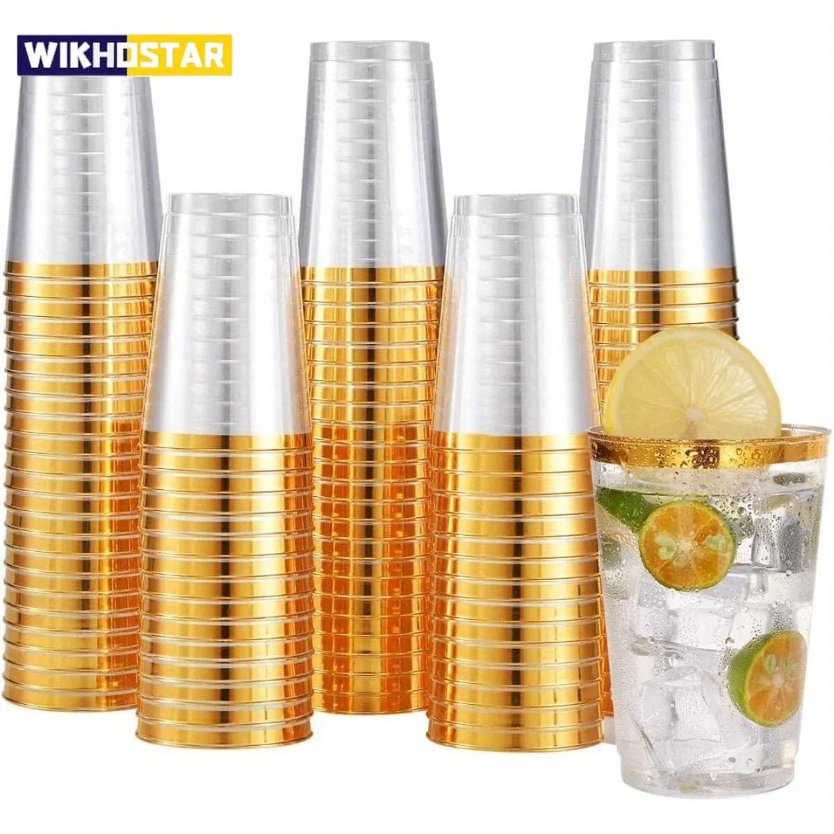 50/100 stk 10 oz klare gyldne plastkopper Vinglass Elegante engangs plastglass for bryllup og fester Fancy gull