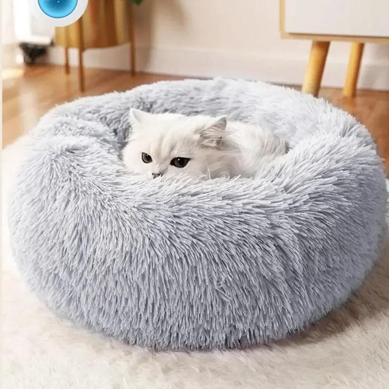 Super Katteseng Varm Sovende Kattereir Myk Lang Plysj Beste Kjæledyr Hundeseng for Hunder Kurvpute Katteseng Kattematte Dyr Sover Grå