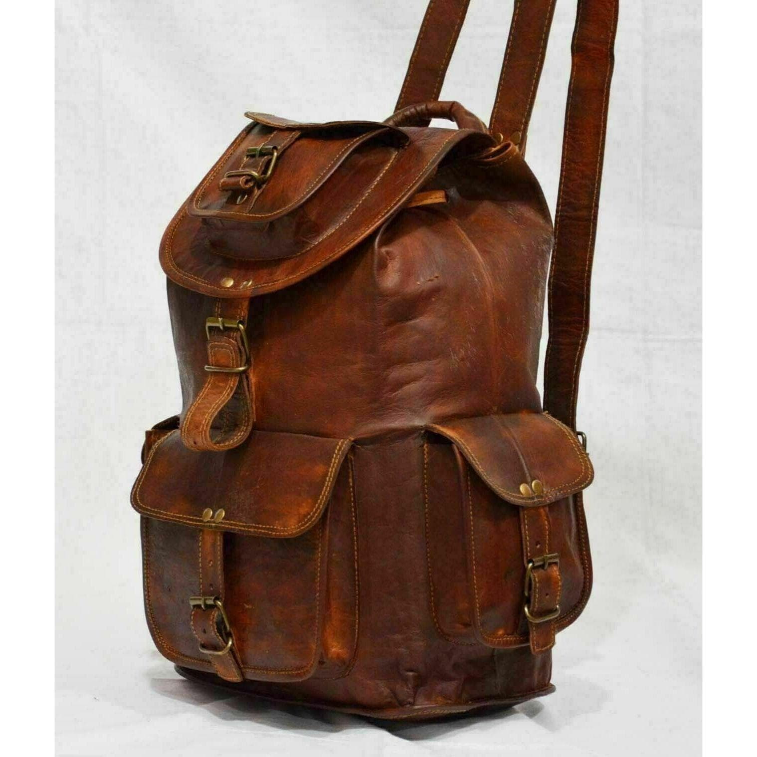 geit ekte skinn stor menn vintage ryggsekk reise ryggsekk Laptop treningsveske brun