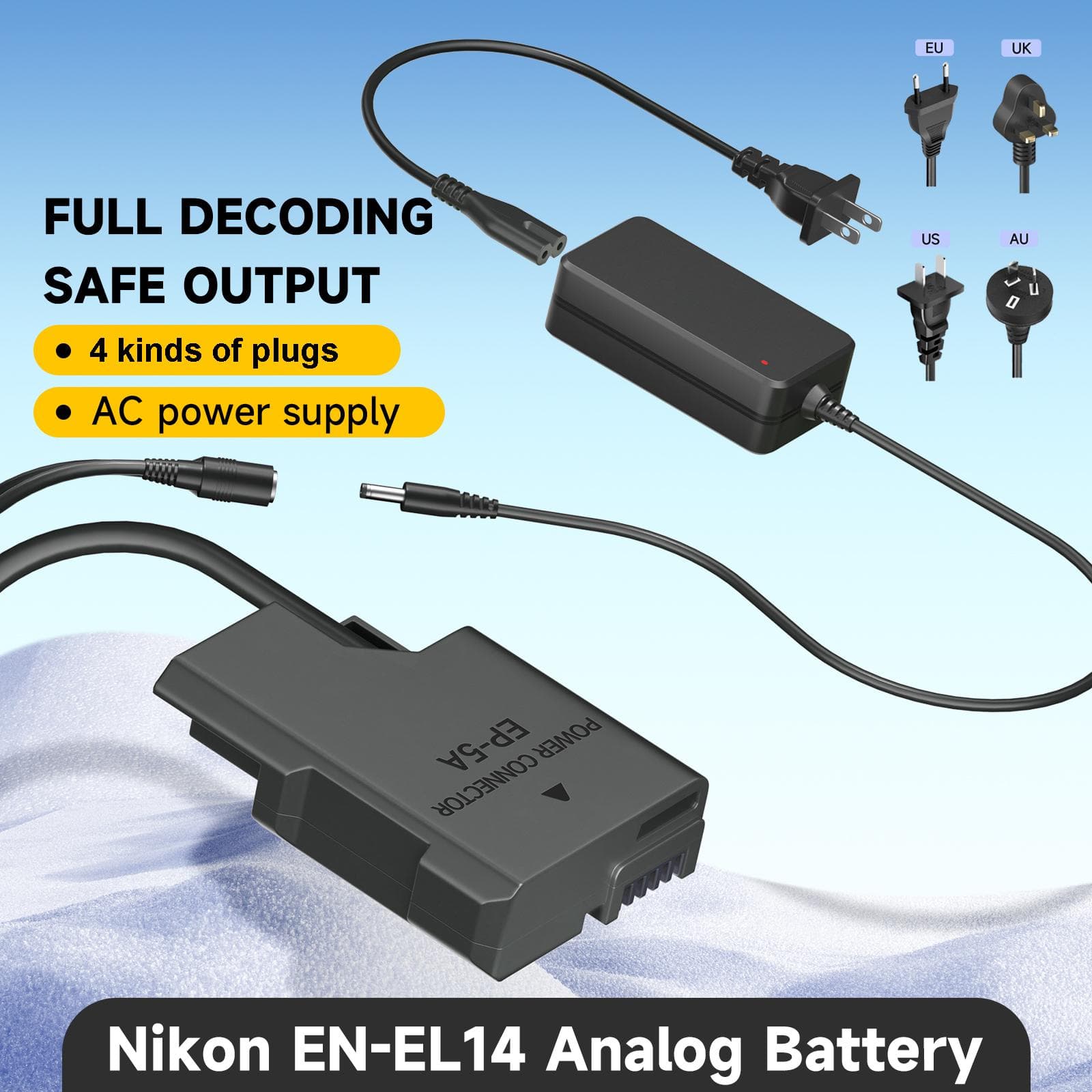 PALO EN-EL14 batteri EP-5A Dummy AC/DC strømforsyningsadapter for Nikon D3200 D3300 D3400 D3500 D5100 D5200 D5300 D5500 D5600