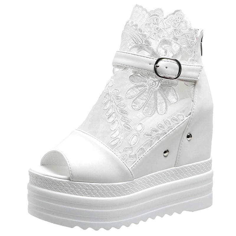 mote kilesandaler Dame Sommer 12 cm tykk bunn Muffins Fiskemunnsandaler Pustende Mesh Fritidssko Plattformsandaler Femme cm Svart