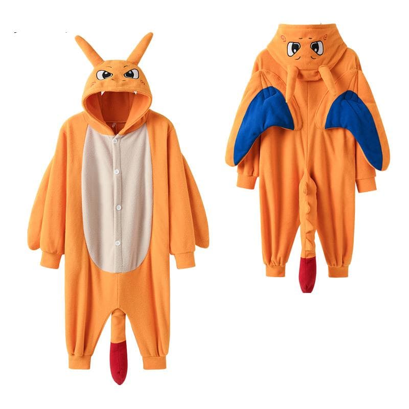 Charizard Onesie For Kids Barn Kigurumi Halloween Cosplay Kostyme Party Gift cm Oransje/Blå