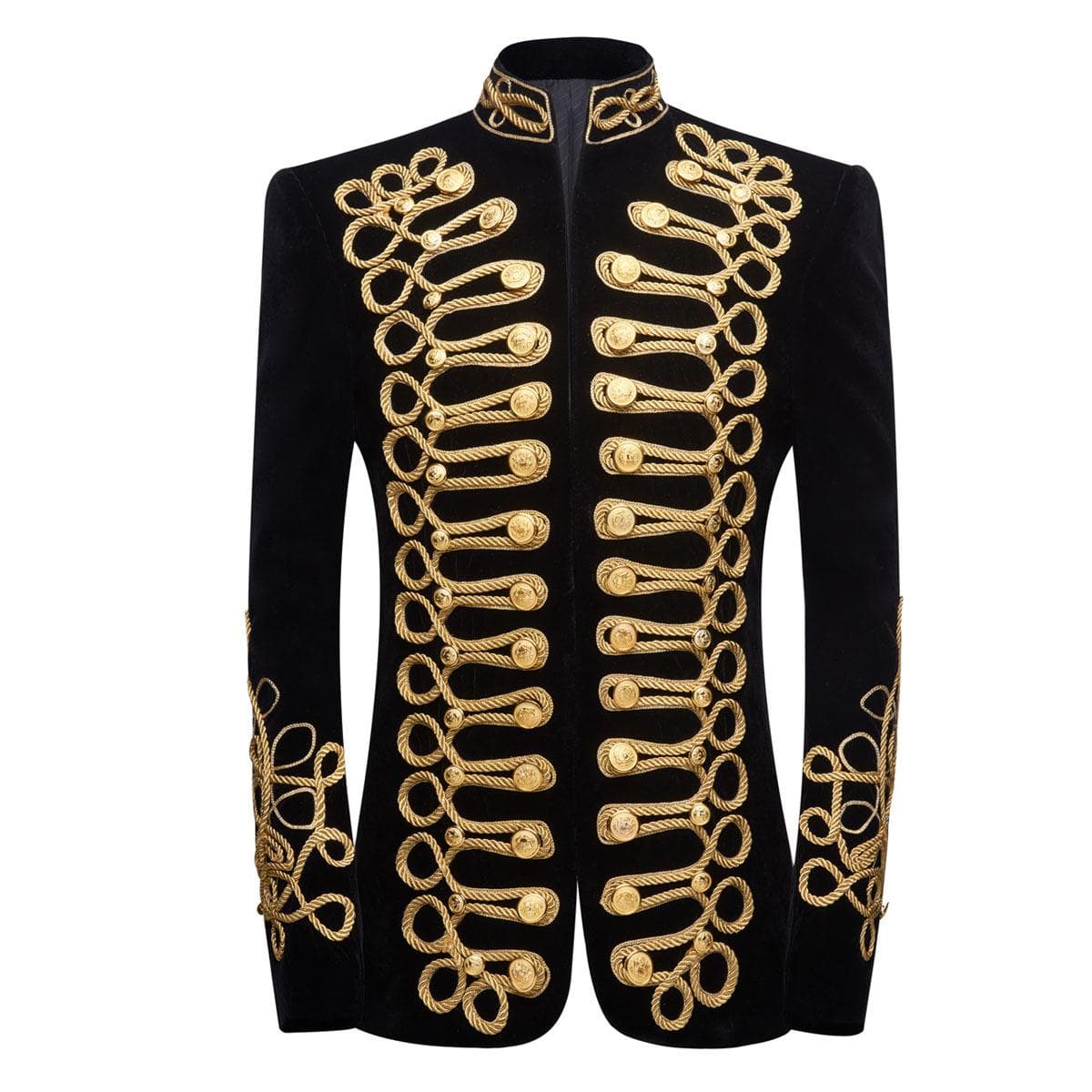 PYJTRL Herre Stilig Court Prince Black Velvet Gold Broderi Blazer Suit Jacket cm