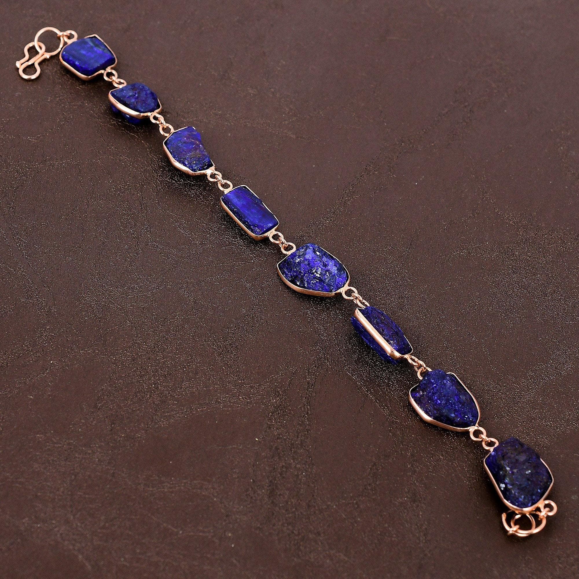 Sapphire Natural Gemstone Handmade Copper Jewelry Bracelet 7-8  e5p73