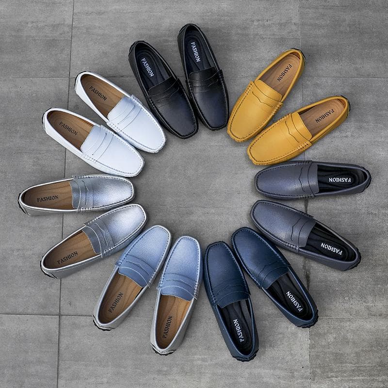 Ekte Lær Herresko Luksus Formell Fritidssko Herre Loafers Mokasiner Mann Pustende Slip-on Båtsko Pluss Størrelse 38-49 cm sølv
