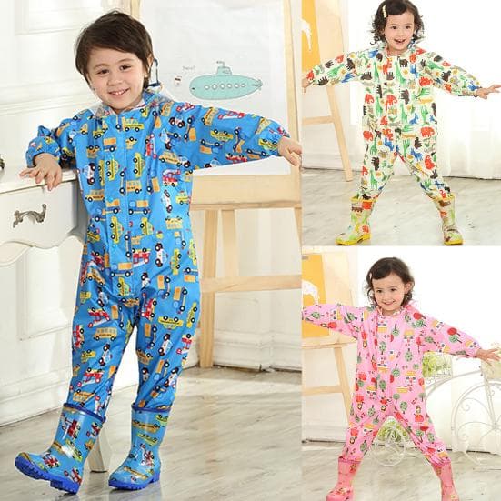 Tegneserie Regnfrakk Barn Barn Jumpsuit Regntøy Gutt Jente Vanntett Poncho cm Blå