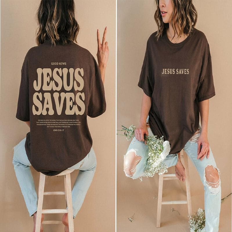 Gode ​​nyheter Jesus Saves Oversized T-skjorte Jesus Apparel Christian Loose Tee Dame Trendy Uformell bomull Estetisk topp cm Grønn