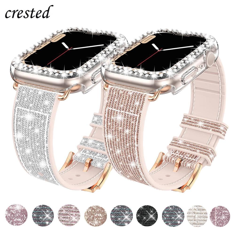 Etui+silikon Lærreim For Apple watch reimp 41mm 45mm 40mm 44mm 38mm 42mm 44 Bling armbånd iWatch serie 3 4 5 6 se 7 reim