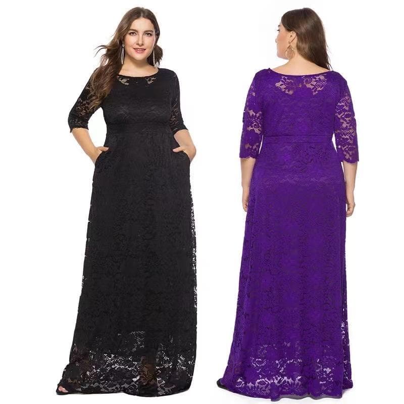 Plus Size Xl-6xl Vår Høst Hul Blondekjole Europeisk Høykvalitets Kveld Kvinner Hvite Svarte Kjoler cm Hvit