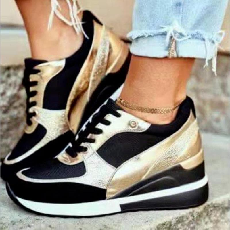 Damer Stor Størrelse Paljetter Skrå Hæl Pustende Sneakers Sport Kilesko Komfortable Fritidssneakers cm Svart