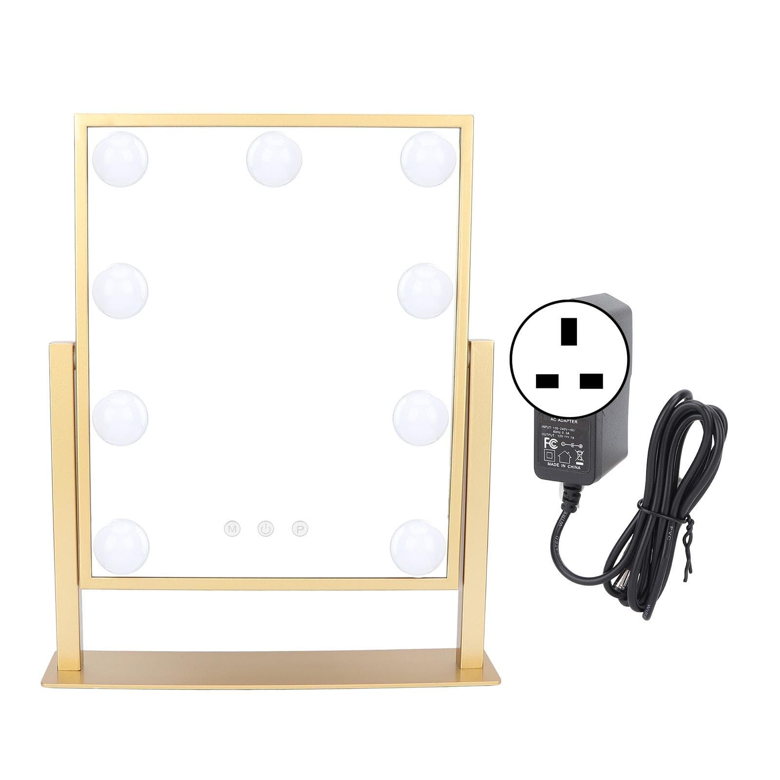 Sminkespeil 9 LED-lys 3 Fargebelysningsmoduser Smart Berøringskontroll 360 Graders Rotasjon Toalettbord