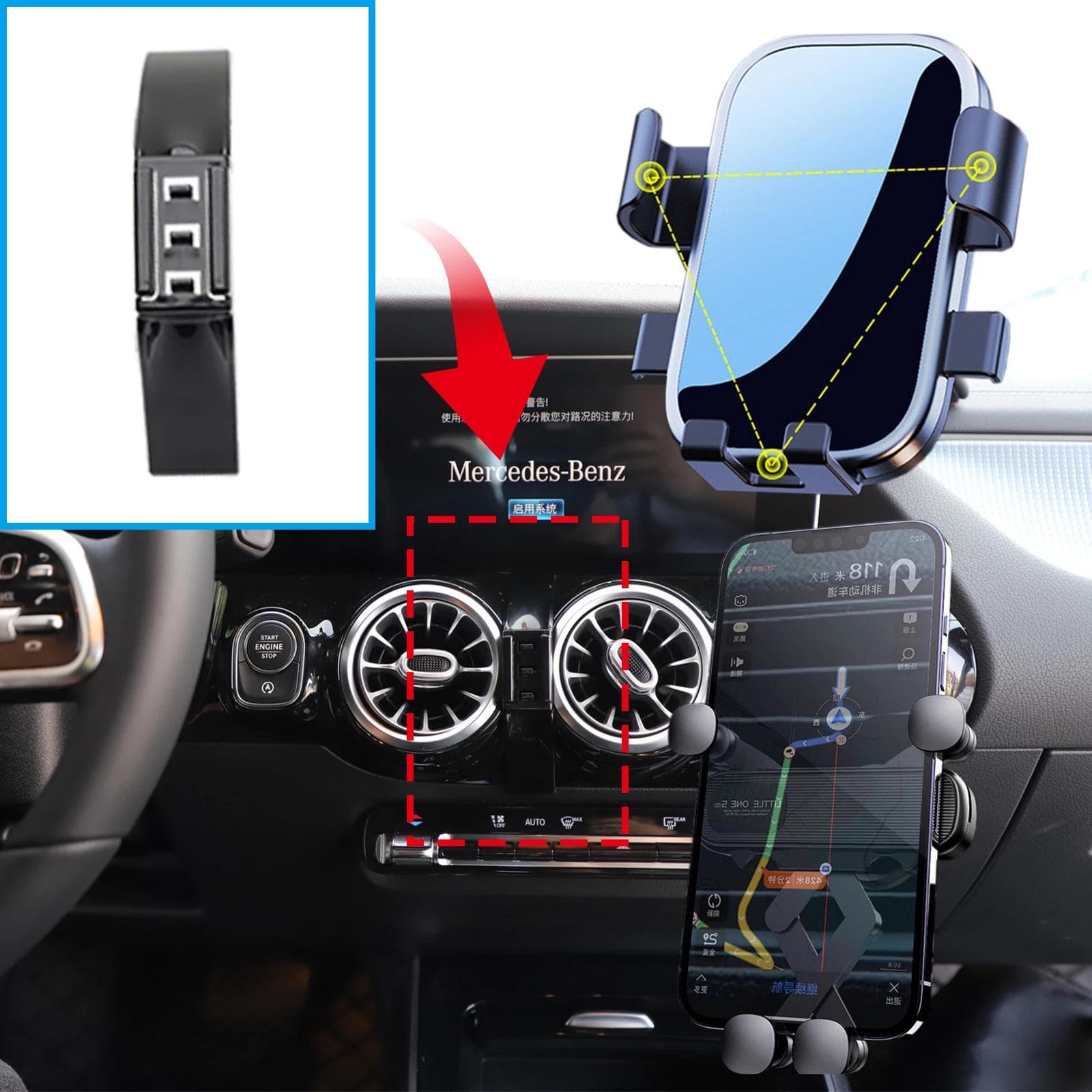 Mobiltelefonholder for bil for Mercedes-Benz EQA Klasse B GLA H234 2020~2025 Navigasjonsstativ Biltilbehør GPS-brakett
