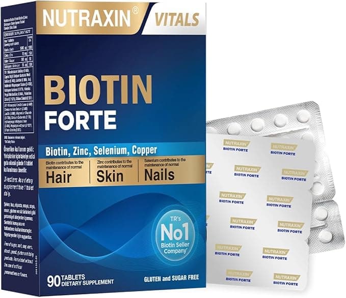 Nutraxin Biotin Forte 5 000 mcg 60 tabl. - Biotin, sink, selen, kobber vitamin for hår og negler
