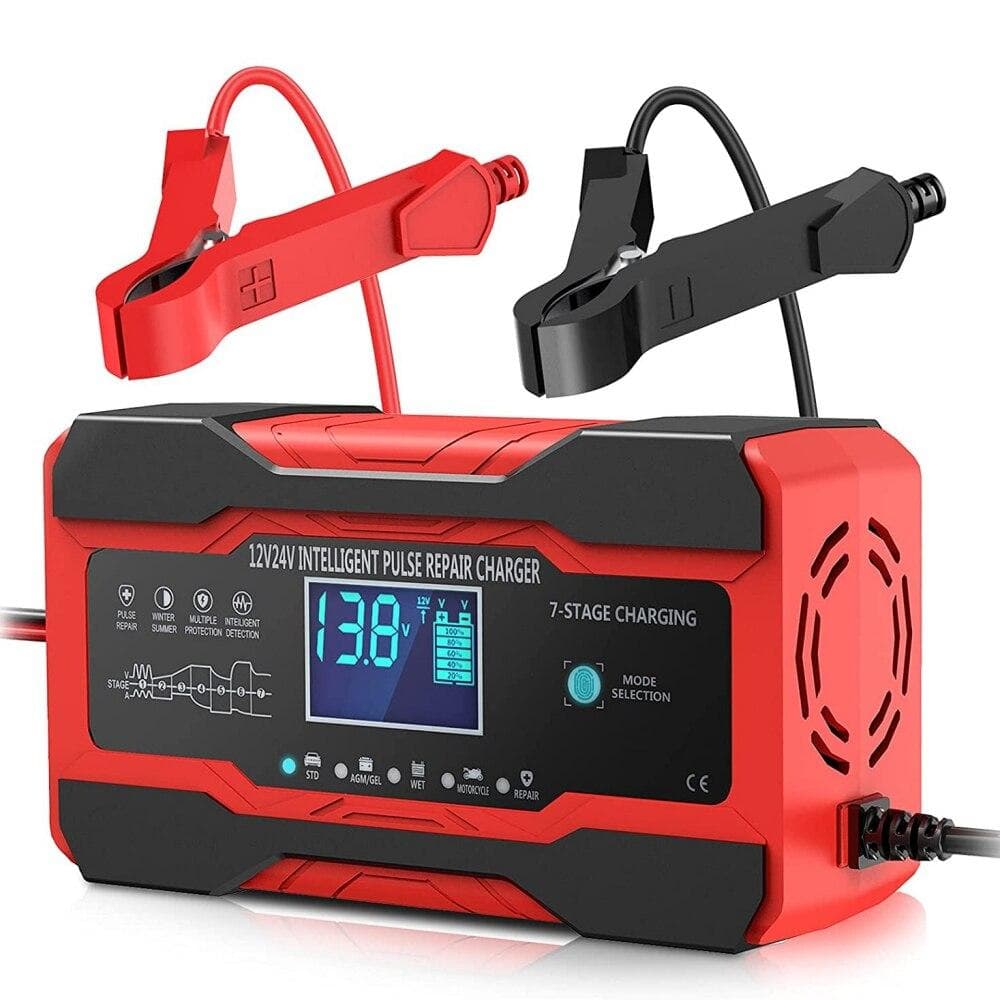 Batterilader Automotive 10-Amp 24V og 12V Bilbatterilader Batteriholder med temperaturkompensasjon for bil